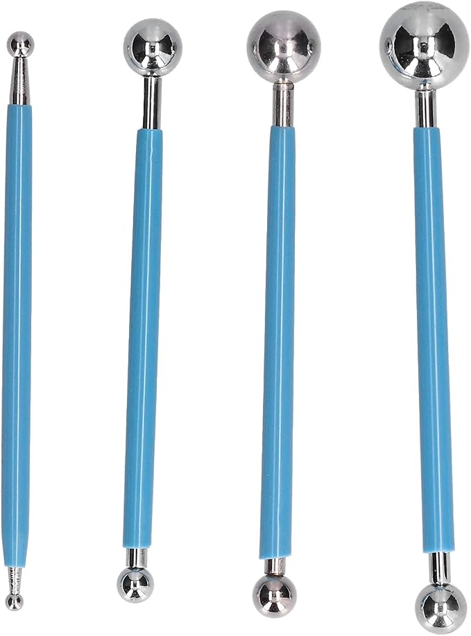 4 Pcs Stainless Steel Ball Sculpting Tool Set for Fondant Cake Decorating DIY Baking Clay Modeling Handcraft Kit with 8 Different Size Ball Heads Reusable