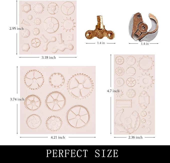 Cogs Wheel Silicone Molds, 3 Packs Steampunk Gears Clay Molds for Chocolate Baby Birthday Cake Gadget Decoration Cupcake Toppers Polymer Clay Crafts Resin