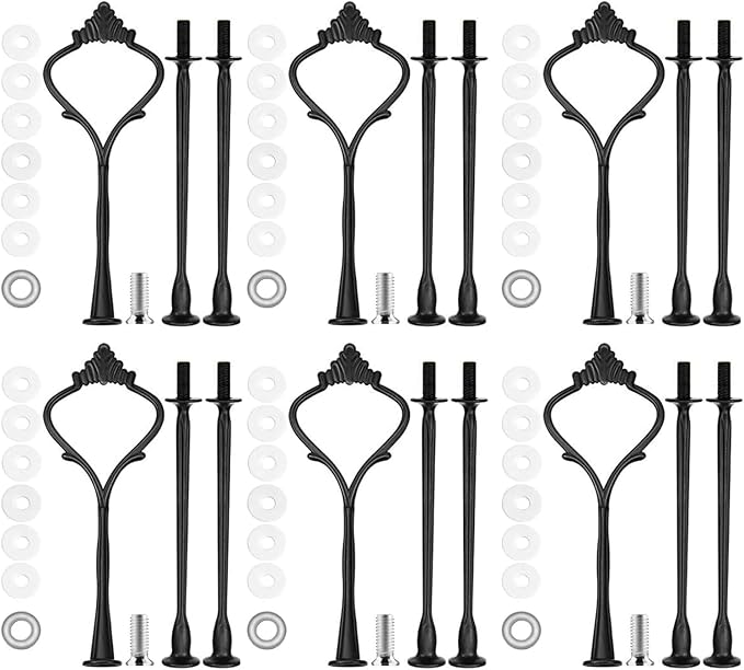 BetterJonny 6 Sets 3 Tier Cake Plate Stand Stand Handle, Cake Stand Hardware Handle Fittings Hardware Holder for Wedding and Party Making Dessert Platter Stand（Black）