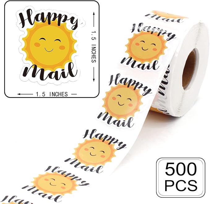 Happy Mail Stickers,Sun Happy Mail Stickers,Sun Small Business Sticker,Happy Mail Stickers for Envelopes,Business Order Stickers,Happy Mail Stickers for Business Packages 500 PCS