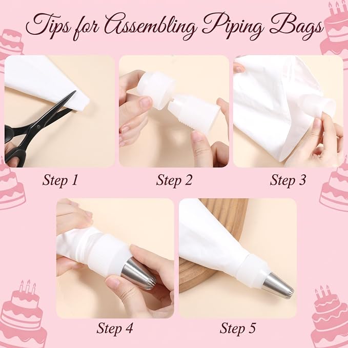 9 PCS Frosting Piping Kit, Reusable Piping Bags and Tips Set, Reusable Pastry Bags with 6pcs Large Stainless Icing Tips, Bag Couplers, Cleaning Brush, Professional Baking Kit for Cakes, Cookies