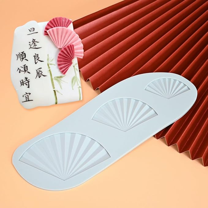 mostsom Opera Style Fan Shaped Lace Silicone Mold Wedding Cake Border Decoration Fondant Cake Surround Food Grade Mat Baking Mold (A_ Fan)
