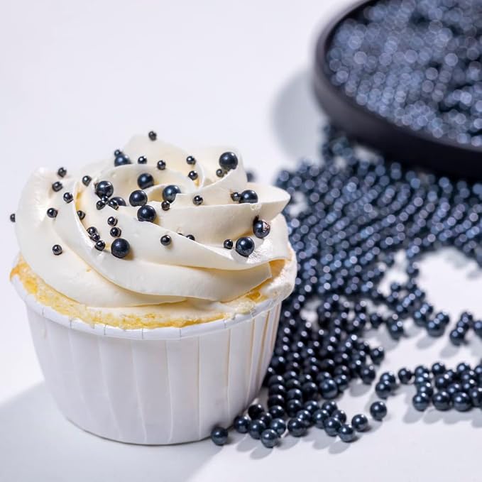 Black Sprinkles Edible Pearls,Cake Sprinkles 130g 4.6OZ,Cookie Sprinkles,Sugar Pearl, Edible Candy Pearls for Cake Cupcake Decorationg(4mm-Black)