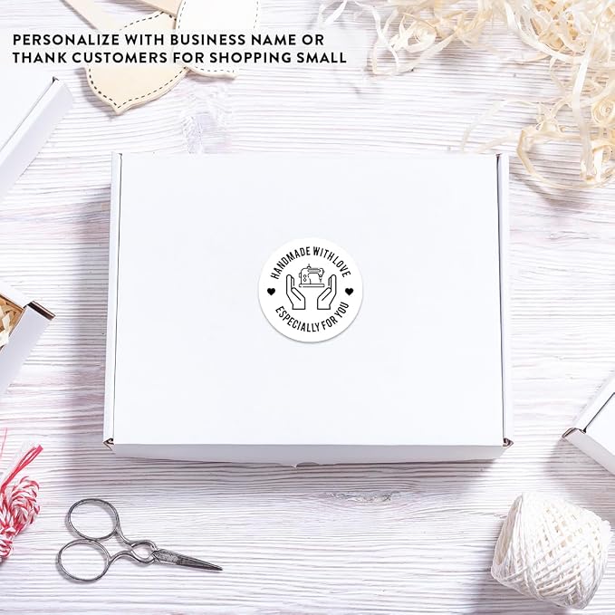 Andaz Press Round Small Business Sticker Labels 120-Pack Sewing, Handmade with Love, Especially for You, Clothing Stitching Knitting, Handmade Stickers For Packaging, Product Labels For Small Business