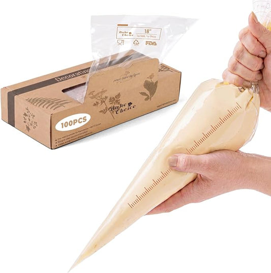 Bake Choice 18 Inch Piping Bags, 100PCS Thickened Disposable Pastry Bags, Large Capacity, Anti Burst Icing Bags for Cream Frosting, Non-slip Frosting Bags, Cake & Cookie Decorating Supplies