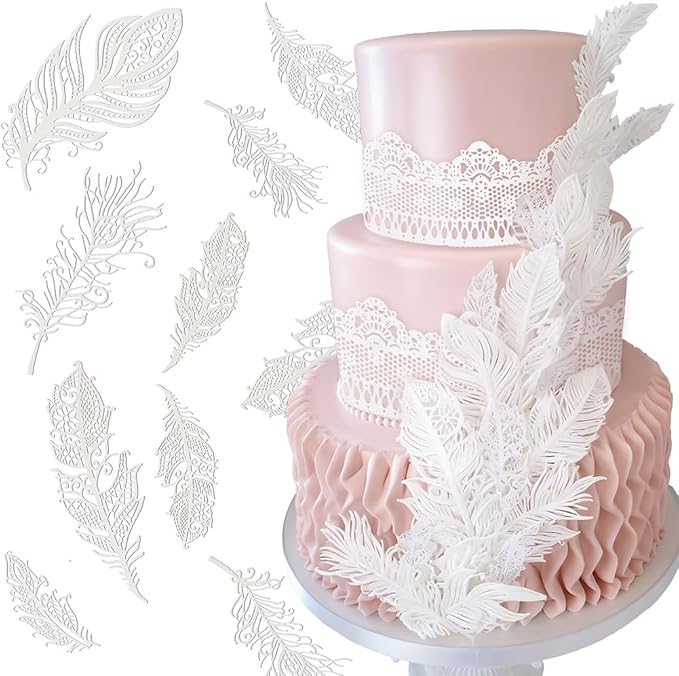 Feather Edible Cake Lace for Cupcake Topper Decoration 10-piece Set White