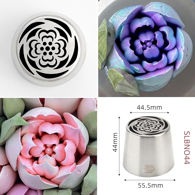 8 Pieces Stainless Steel Extra Large Russian Tulip Icing Tips Kit, 6 Russian Cupcake Dessert Marshmallow Piping Nozzle,1 Cleaning Brush,1 Medium Leaf Icing Tip for Cake Decorations,Pastry Baking Tools
