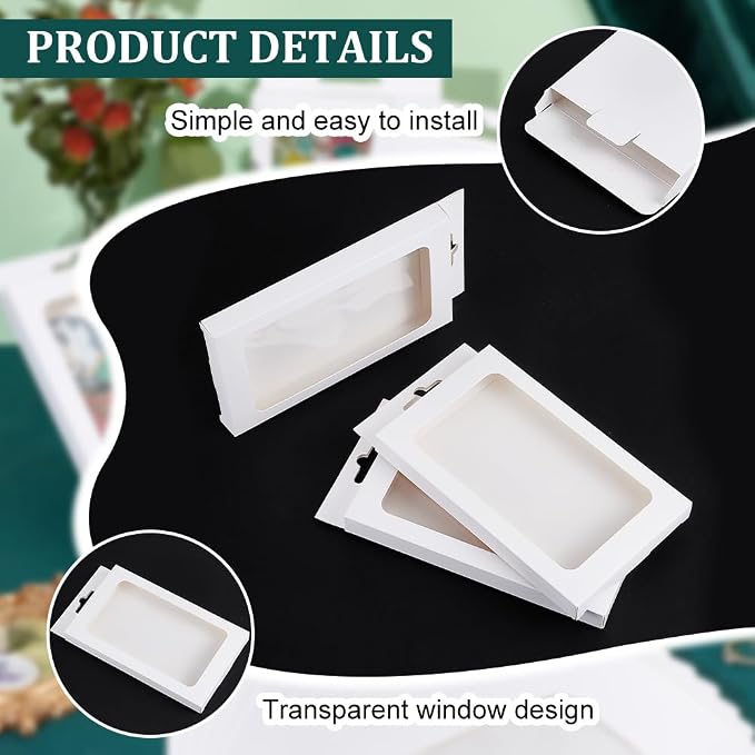 NBEADS 24 Pcs White Kraft Gift Box, 4.1×0.6×7.8 Inch Cookie Packaging Boxes with PVC Visible Window Kraft Treat Boxes Fold Paper Boxes for Party Favor Treats Bakery and Jewelry Packaging
