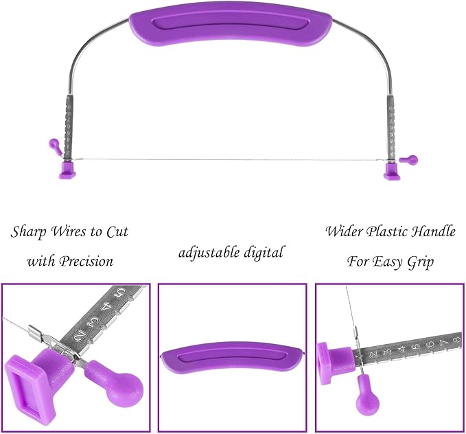Adjustable Cake LevCake Cutter Slicer Leveler, 9 Different Height Premium Food Grade Stainless Steel Double Wires Cake Cutter/Slicer/Adjustable Cake Leveler for Leveling and Molding (Purple)