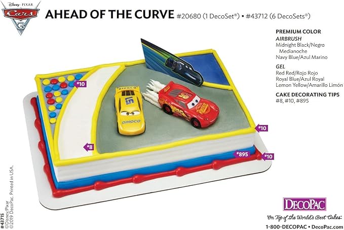 DecoSet® Disney and Pixar Cars 3 Ahead of The Curve Cake Topper, 3-Piece Set featuring Lightning McQueen, Cruz Ramirez, and Jackson Storm