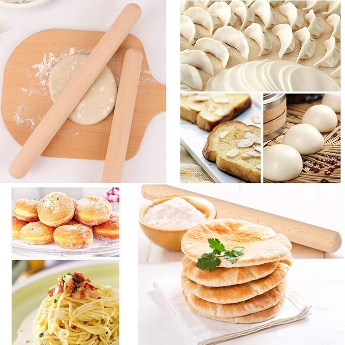 Set of 2 Wood Pastry Tart Tamper and Wood Rolling Pin Double Sided Tart Tamper 11.8 Inch Dough Roller DIY Baking Shaping Kitchen Tool for Cheesecakes Desserts Muffin Pecan Pies Pasta Ravioli