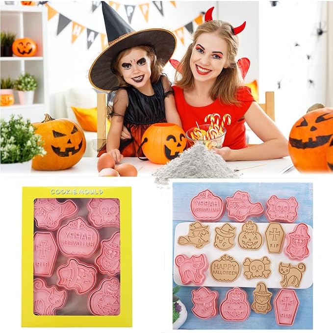 8Pcs 3D Halloween Plastic Cookie Cutters Cookies Moulds for Cake Fondant Biscuit Chocolate Pan Halloween Decoration Gifts