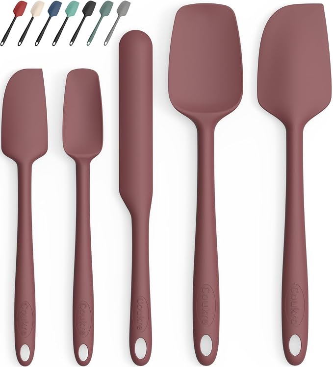 Coukre Silicone Spatula Set of 5,High Temperature Resistant, Food Grade Silicone, Dishwasher Safe, for Baking, Cooking (Pure Wine)