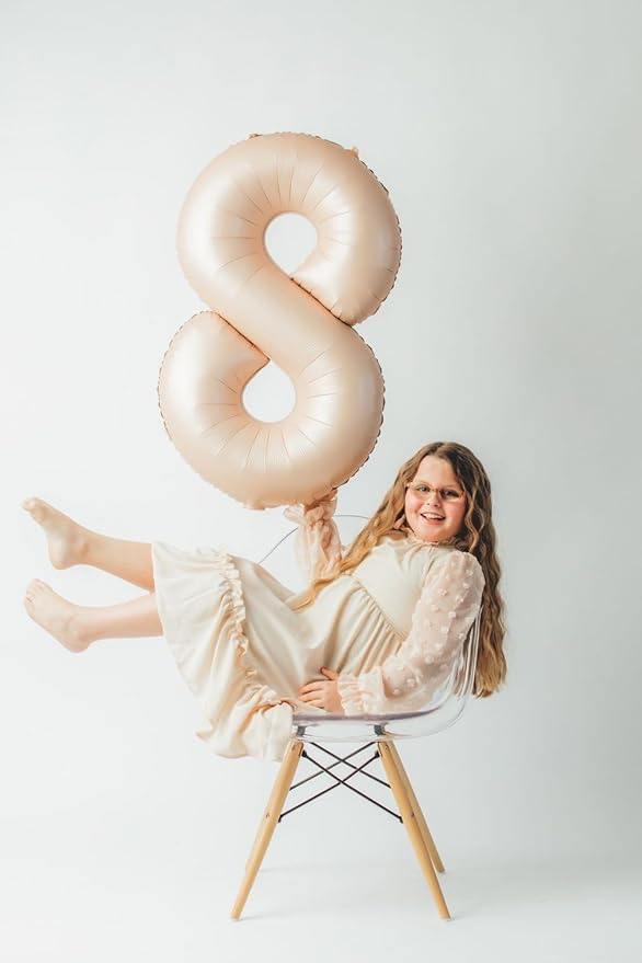 Light Brown 8 Balloon, Tan Number Balloons 40 Inch, 8th Beige Birthday Decorations for Boys Girls, Sandy Brown Birthday Balloons, Khaki Party Supplies, Number 8 Balloon
