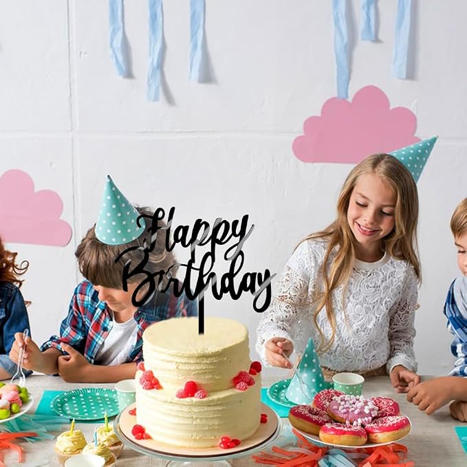 Happy Birthday Cake Topper, Cake Decoration Suitable For Party Decoration For Anniversary/Birthday (Acrylic black)