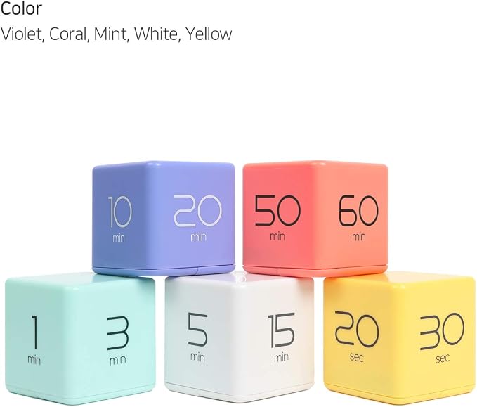 mooas Cube Timer (Yellow), Timers Cube Flip Block Timers Productivity Gravity Sensor Time Management for Kids ADHD Classroom Kitchen Desk Workout Cooking Study 10, 20, 30, 60 Seconds Timer Setting