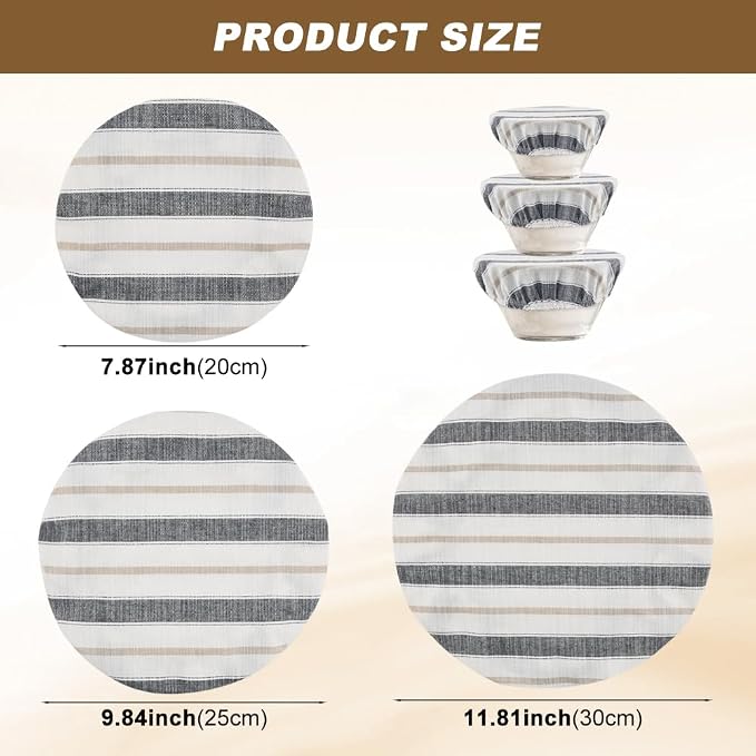 3Pcs Reusable Bowl Covers for Bread Proofing, Elastic Linen Cotton Food Cover for Sourdough Proofing Basket, Food Storage Baking Supplies for Home, Gift for Women