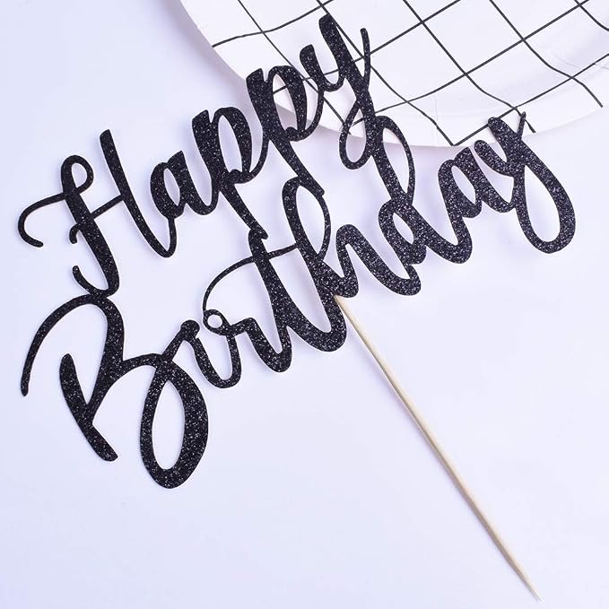 Handmade Glitter happy birthday Cake Topper, Happy Birthday Cake Bunting Decor,Birthday Party Decoration Supplies(Black)