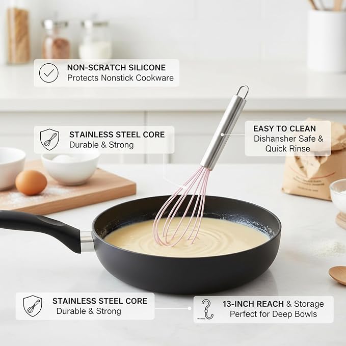Mix Batters and Sauces with This 13-Inch Silicone Whisk Featuring Coated Wires