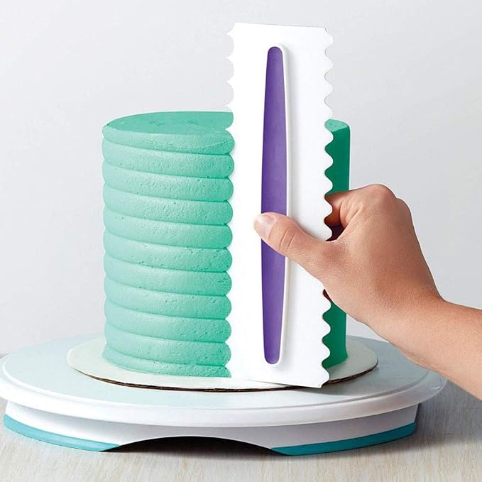Decorating Comb and Icing Smoother Set of 3 Pack Decorating Mousse Butter Cream Cake Edge Tools, Plastic Sawtooth Cake Scraper Polisher 6 Design Textures-White/Purple