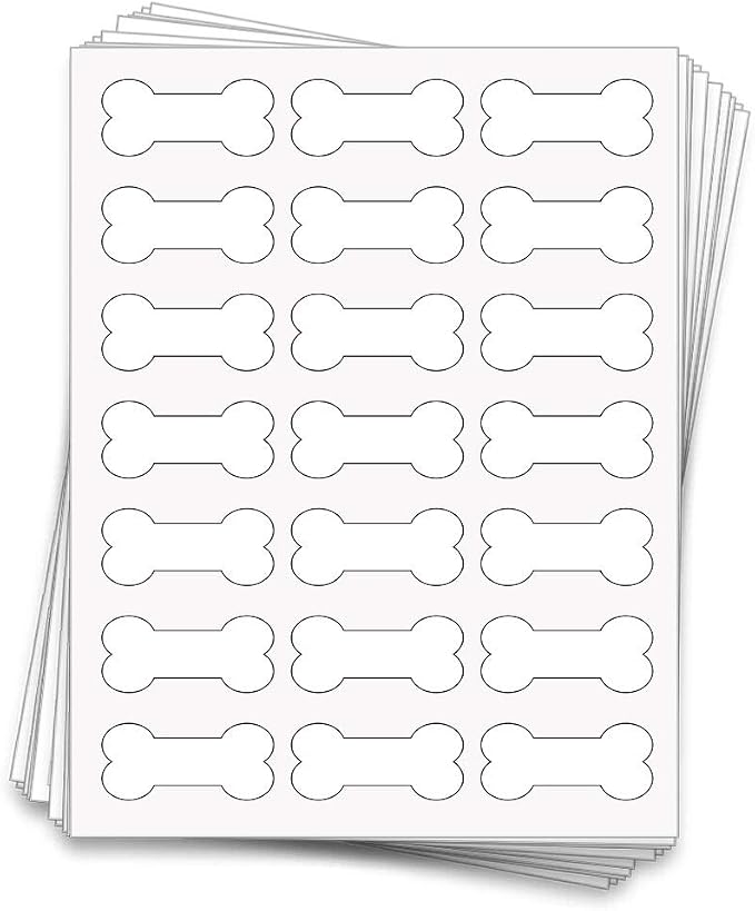 Dog Bone Stickers and Labels, 2.4 x 1.1 Inches, 105 Printable Bone Shaped White Sticker Labels for Dog Treat Packaging, Small Self-Adhesive Label Sheets, Pet Bakery (Uncoated White, 105 Labels)