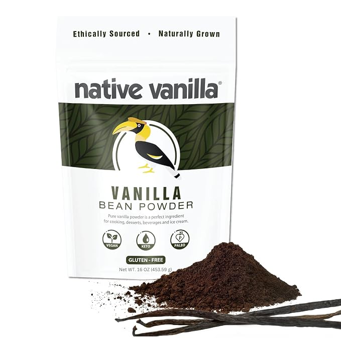 Vanilla Bean Powder - 1 lb - Premium 100% Pure Ground Vanilla Bean Powder - For Cooking, Baking, Coffee, Smoothies & Desserts - No Fillers or Additives, Raw & Unsweetened - Native Vanilla