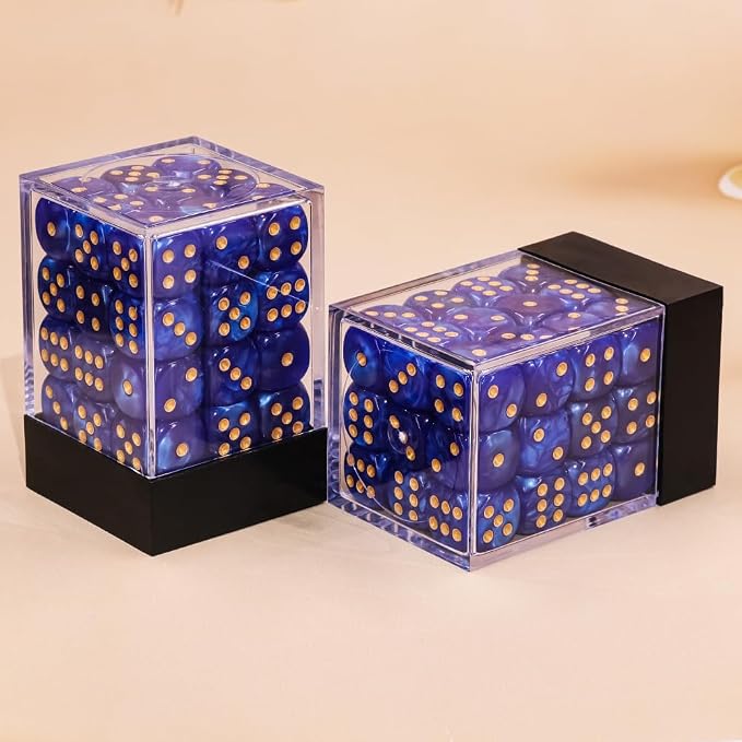 36 of Pack 12MM 6 Sided MINI Dice Set,Pearl Pattern Game Dice Set, 6 Sided Standard Dices for Yahtzee, Bunco or Teaching Math,with Portable Plastic Box(Deep Blue Pearl)