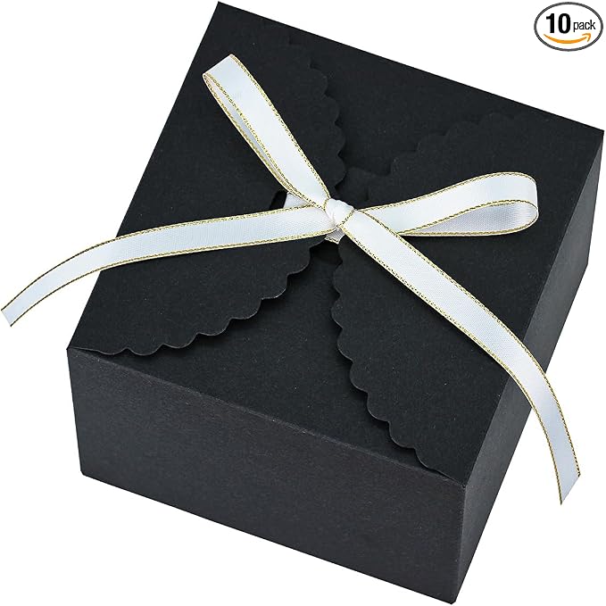 WEWILUCK Small Black Boxes for Gifts, 10 PCS Premium Gift Box with Ribbon for Thanksgiving, Anniversaries, Party, Birthday, Graduations, and More(4.75” x 4.75” x 3.53”)