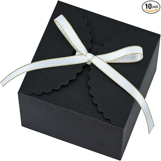 WEWILUCK Small Black Boxes for Gifts, 10 PCS Premium Gift Box with Ribbon for Thanksgiving, Anniversaries, Party, Birthday, Graduations, and More(4.75” x 4.75” x 3.53”)
