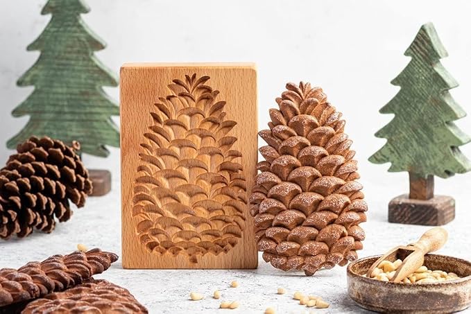 Carved Wooden Gingerbread Cookie Mold,3D Wooden Baking Mold Cookie Biscuit Press Stamp Molds,Cookie Cutter,Cookie Stamp,DIY Biscuit Stamp Mould for Halloween Thanksgiving Christmas,Shape B 10*10*1.9cm
