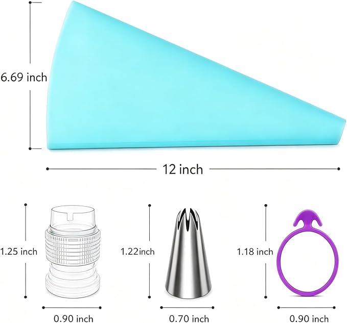 15-Piece Piping Bags and Tips Set, Cake Decorating Kit with 6 Stainless Steel Icing Tips, 2 Reusable Blue EVA Pastry Bags, 2 Couplers, 2 Silicone Ties and 3 Cake Scrapers for Baking