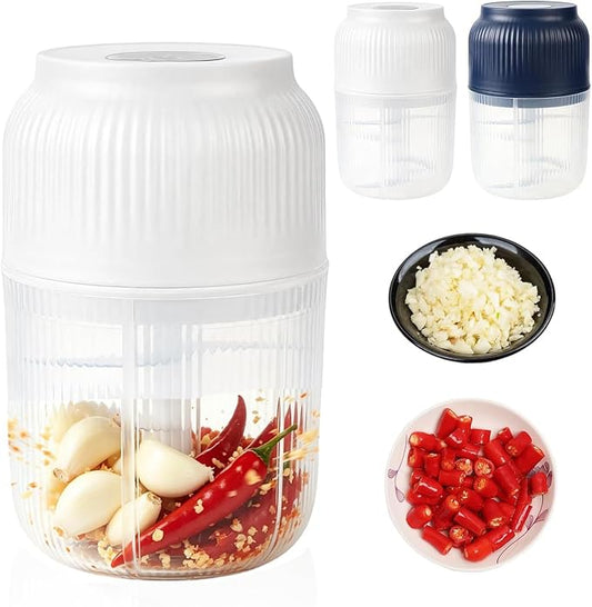Electric Garlic Chopper, Mini Portable Veggie Chopper Garlic Grinder Masher Onion Chopper, Rechargeable Cordless Food Processor & Food Chopper for Garlic Onion Ginger Chili Vegetables, 400ml (White)