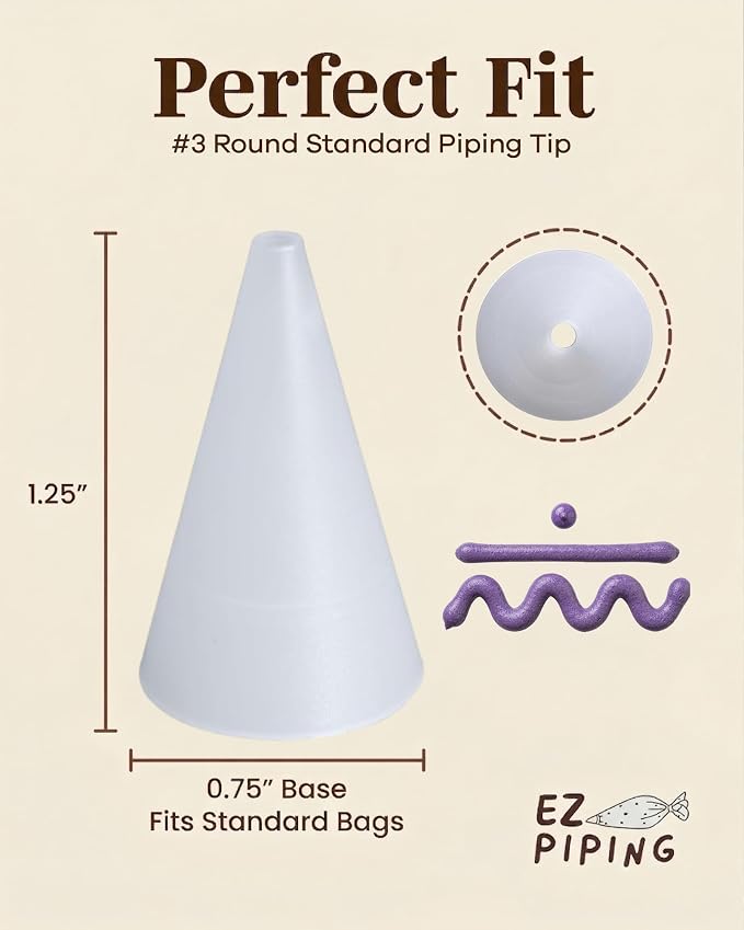 Reusable Plastic Piping Tips Standard Size Round Tip #3 100 Pack with 2 Couplers Round Icing Nozzle for Cake Decoration, Dessert Design Baking Supplies & Piping Bags Base Ø 0.75"Height 1.25"