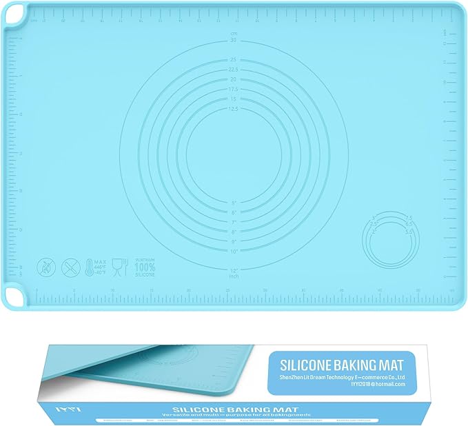Silicone Baking Mat, Dough Rolling Mat, Pastry Mat for Rolling Dough, Silicone Rolling Mats for Pizza, Pie, Macaron, Bread (Sky Blue, 24"×16")