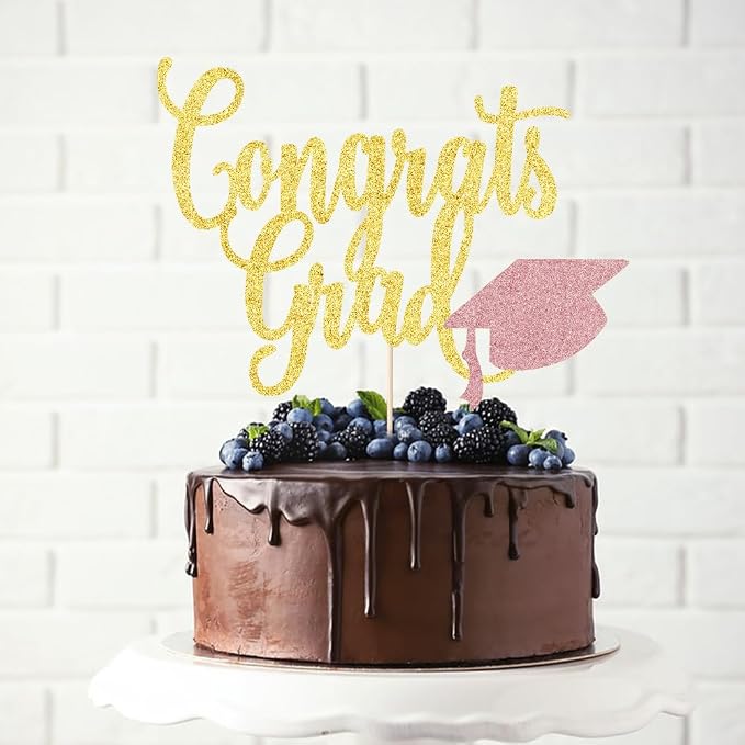 Congrats Grad Cake Topper,2026 Graduation Cake Topper, Congrats Grad Decorations,2026 High School/College/Senior Graduation Party Decorations Supplies. (Congrats Grad Gold rose gold)