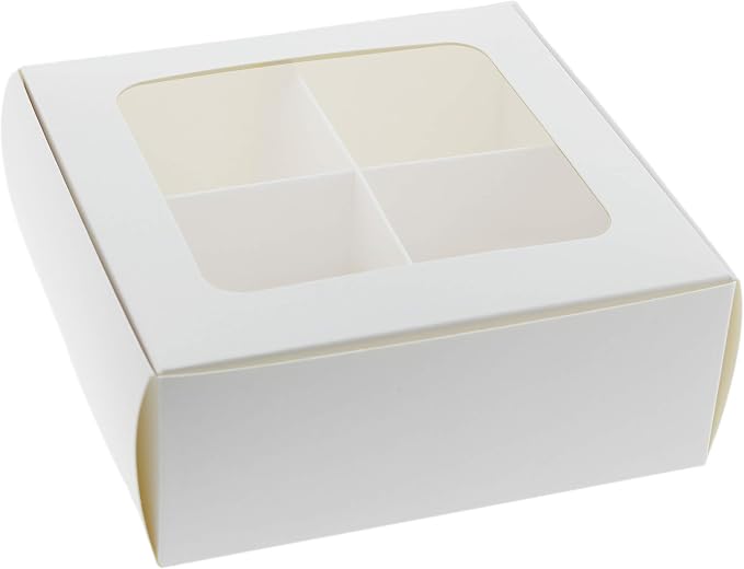 Treat Boxes - 24 ct 6 x 6 x 2.4 in Bakery Boxes with Windows and Dividers for Candy, Cookies, Cupcakes, or Bakery Desserts - Chocolate, Treats, and Baked Goods Packaging for Gifting