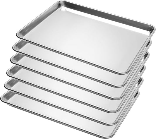 BIEAMA 6 Pack Half Size Baking Sheet Pan Aluminum Commercial Pan for Oven Freezer Bakery Hotel Restaurant 18" × 13"