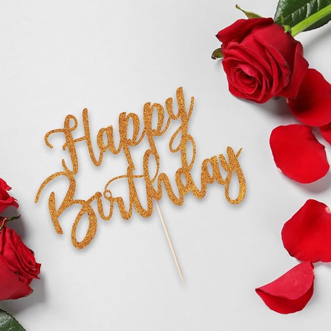 Handmade Glitter happy birthday Cake Topper, Happy Birthday Cake Bunting Decor,Birthday Party Decoration Supplies (Pumpkin yellow)