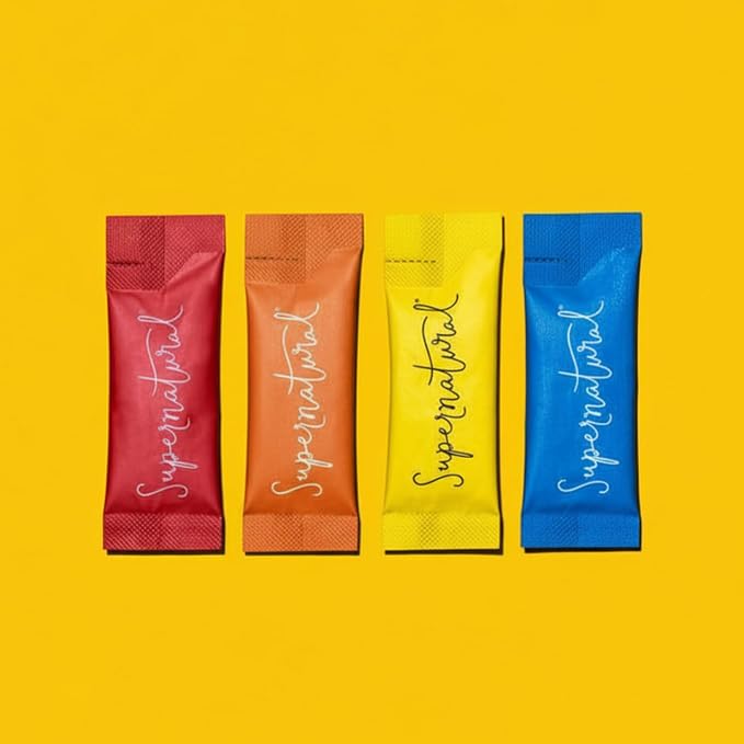Supernatural Plant-Based Food Coloring - Blue, Red, Orange & Yellow Natural Food Dye Powders, Hyper-Concentrated, Vegan, No Artificial Dyes (4 Packets)