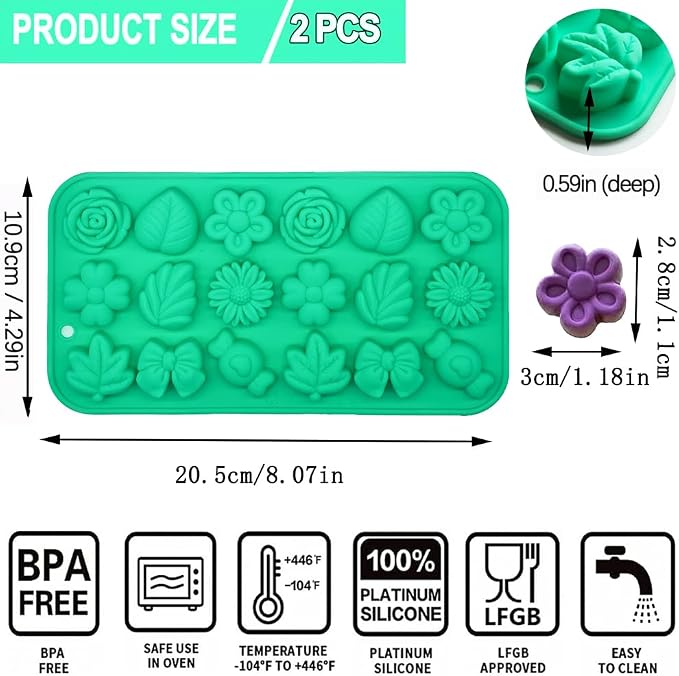Candy Molds Silicone - 2Pcs Silicone Gummy Daisy Flower/Tulip Flower/Bow Tie/Leaf Candy Mold for Candy Chocolate Gummy Jello Baking Soap Pudding Cookie Desserts Making