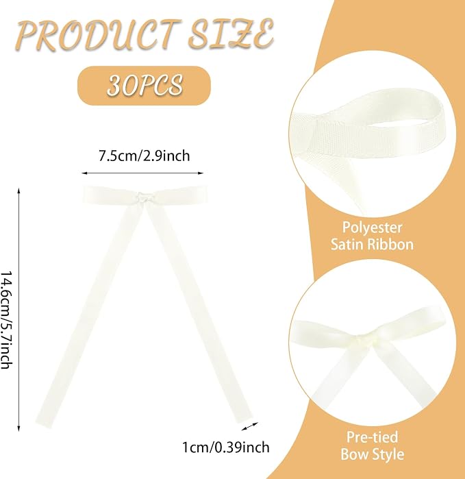 30 Pack Ivory Ribbon Bows for Cake Cream Bow Cake Toppers Bow Birthday Decorations Coquette Bow Cupcake Topper for Bride to Be, Wedding, Bridal, Baby Shower, Bachelorette Party Decorations