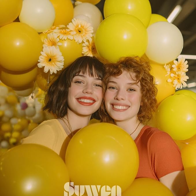 SUWEN Mustard Yellow Balloons 60Pcs,12 inch Mustard Neon Light Yellow Latex Balloons for Sunflower Bee Birthday Bridal Shower Party Decorations