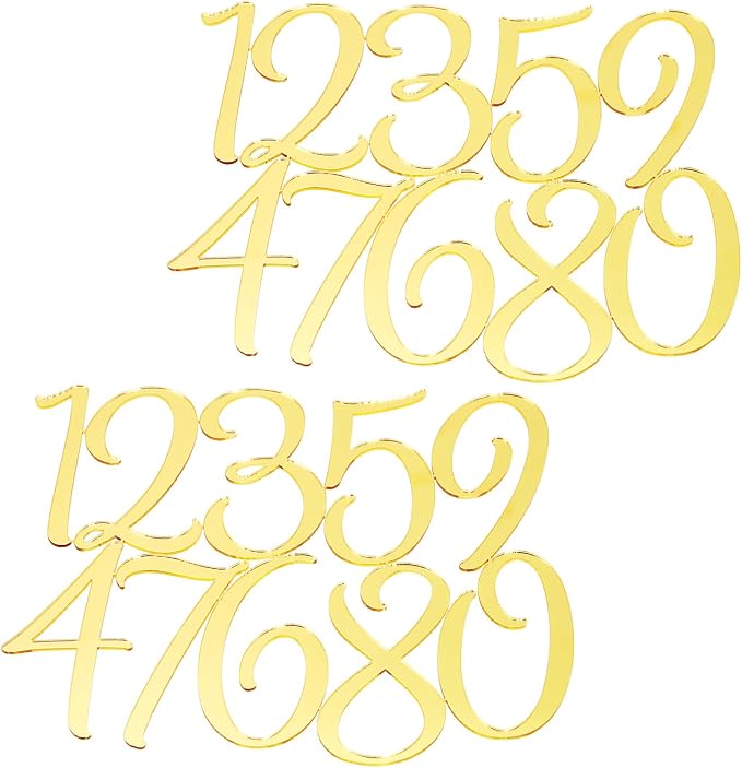 Shapenty Acrylic 0-9 Number Cake Toppers Picks for Birthday Wedding Anniversary Christmas Cake Decoration Party Supplies (Gold, 20)
