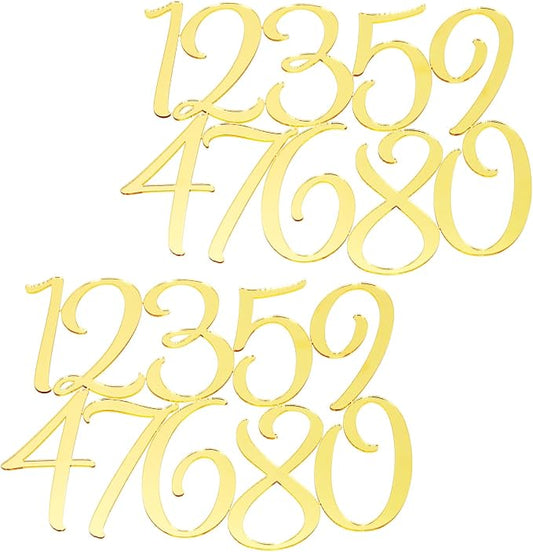 Shapenty Acrylic 0-9 Number Cake Toppers Picks for Birthday Wedding Anniversary Christmas Cake Decoration Party Supplies (Gold, 20)