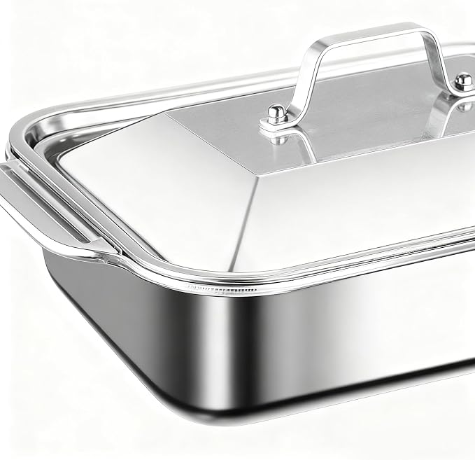 Heavy Duty Baking Pan - Multi Purpose Stainless Steel Sheet for Oven Cooking | Polished Metal with Smooth Edges, Perfect for Roasting Vegetables Meat and Desserts Sturdy 18.31x11.22x2.36 in