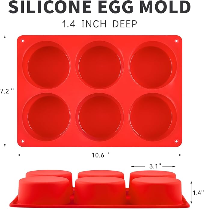 Puyeipt 2 Pack Silicone Egg Bite Molds, Deep 3 Inch Non-Stick Round Silicone Baking Pans for Frittata, Breakfast Sandwiches, Muffins, Hamburger Buns, Cornbread