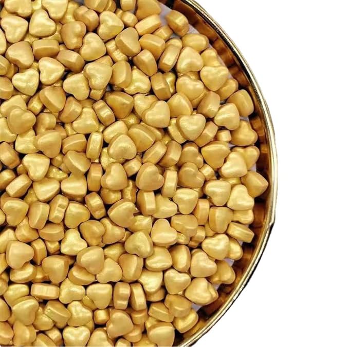 NIPEOR Christmas Gold Heart Sprinkles, Edible Pearl Sprinkles 130g/4.6oz, Gold Sugar Pearls & Candy Sprinkles for Cake, Cupcake, Cookie & Dessert Decorating, Wedding, Valentine’s Day, Holiday & Birthday Baking Toppers