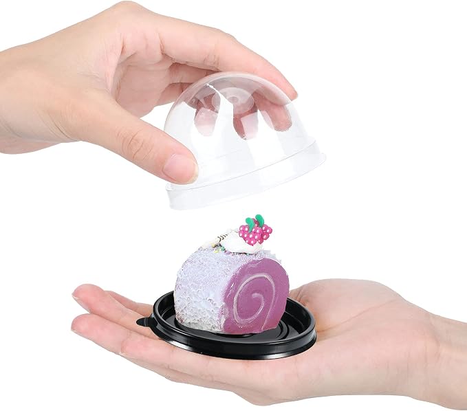 Patelai 150 Pcs Clear Plastic Mini Cupcake Container, Mini Cupcake Box Muffin Dome Muffin Single Container Box for Wedding Birthday Cheese Pastry Dessert Cake (Black)