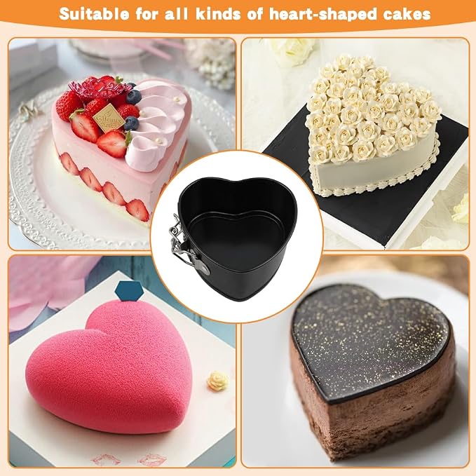 Heart Springform Pans 4 Inch, Set of 4 Mini Cheesecake Pans, Nonstick | Removable bottom, Spring latch release, Carbon steel with nonstick coating, Oven safe 445F, Hand wash recommended