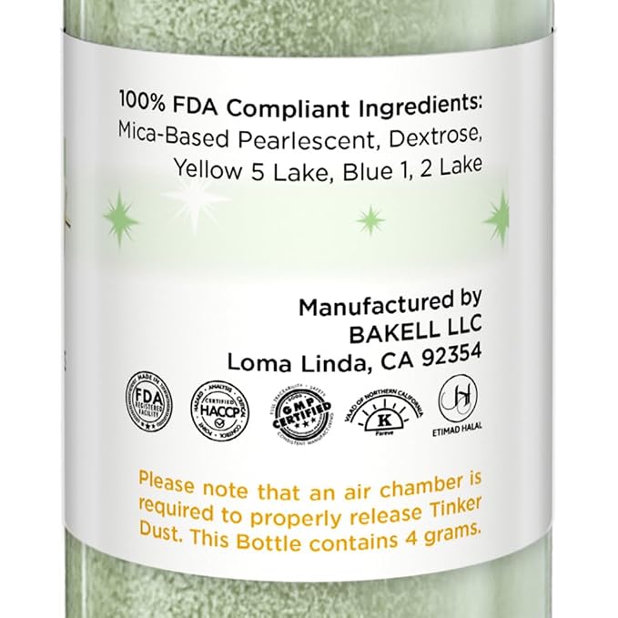 Bakell - Soft Green Tinker Dust (4g, 1x Mini Spray Pump) Edible Glitter for Food, Desserts, and Baked goods!